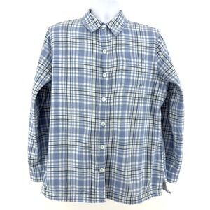 L.L. Bean Women M Fleece Lined Flannel Shirt Jacket Blue Plaid Cozy Outdoor
